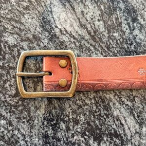 Boho Chic Tan Leather Belt with Brass Buckle from Lucky